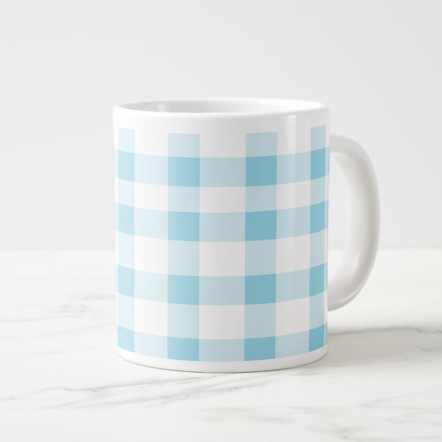Light Blue Gingham Large Coffee Mug (Front Right)