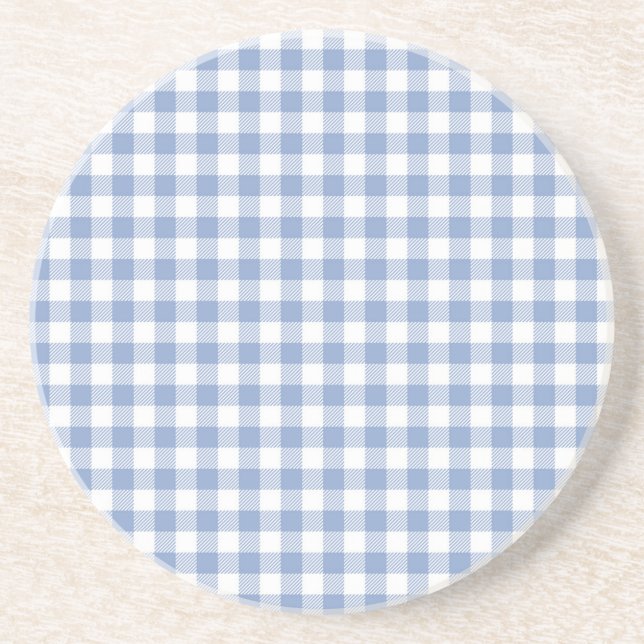 Light Blue Gingham Pattern Classic Checkered Print Coaster (Front)