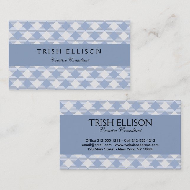 Light Blue Gingham Pattern Classic Chequered Print Business Card (Front/Back)