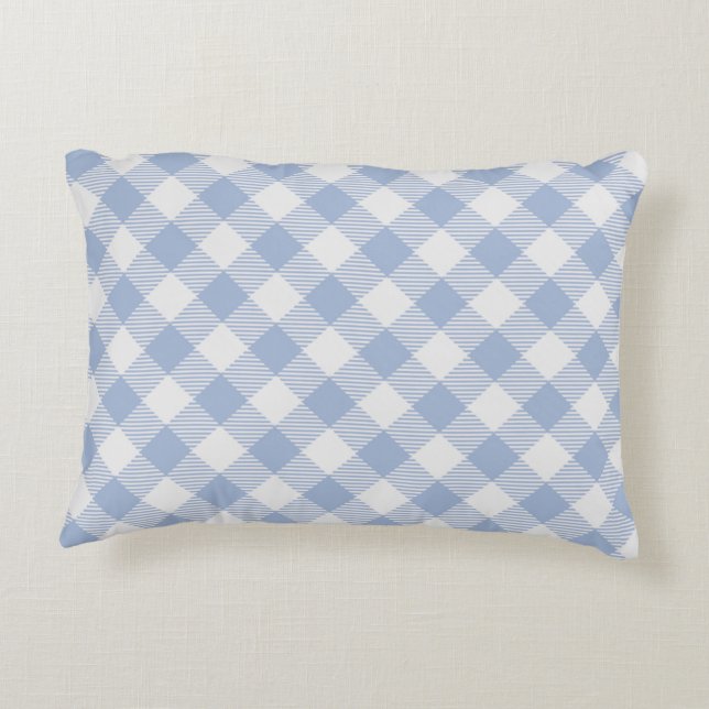 Light Blue Gingham Pattern Classic Chequered Print Decorative Cushion (Back)