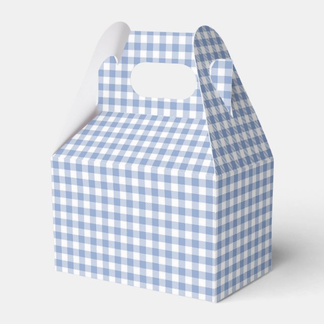 Light Blue Gingham Pattern Classic Chequered Print Favour Box (Front Side)