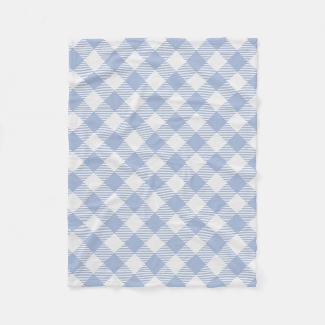 Light Blue Gingham Pattern Classic Chequered Print Fleece Blanket (Front)
