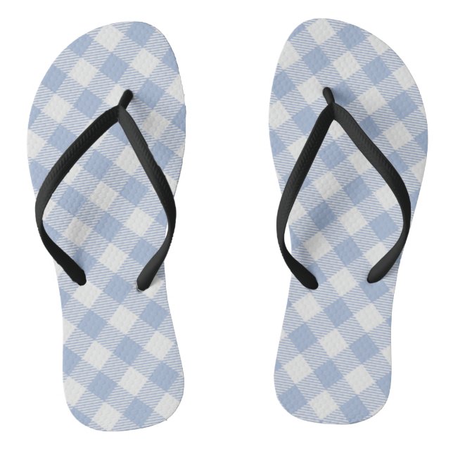 Light Blue Gingham Pattern Classic Chequered Print Jandals (Footbed)