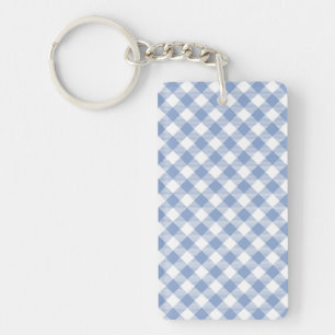 Light Blue Gingham Pattern Classic Chequered Print Key Ring