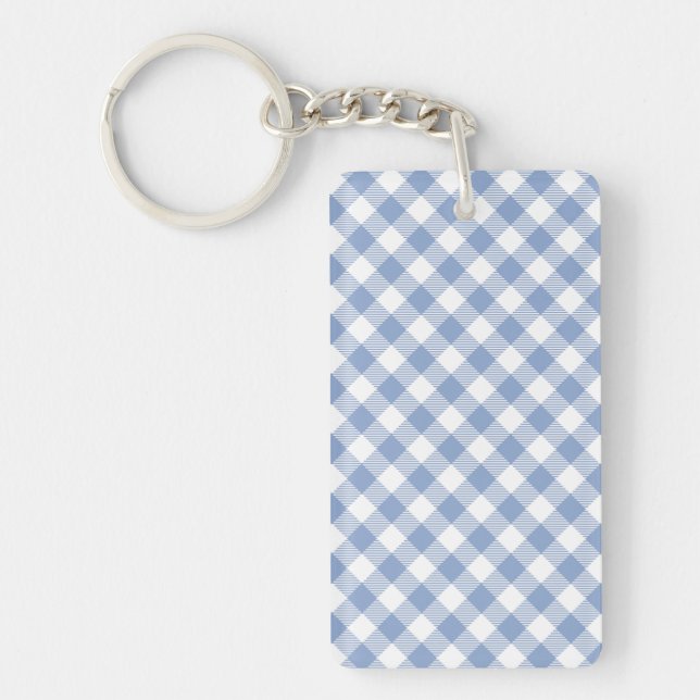 Light Blue Gingham Pattern Classic Chequered Print Key Ring (Front)