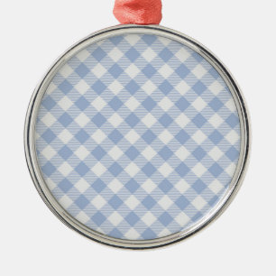 Light Blue Gingham Pattern Classic Chequered Print Metal Tree Decoration
