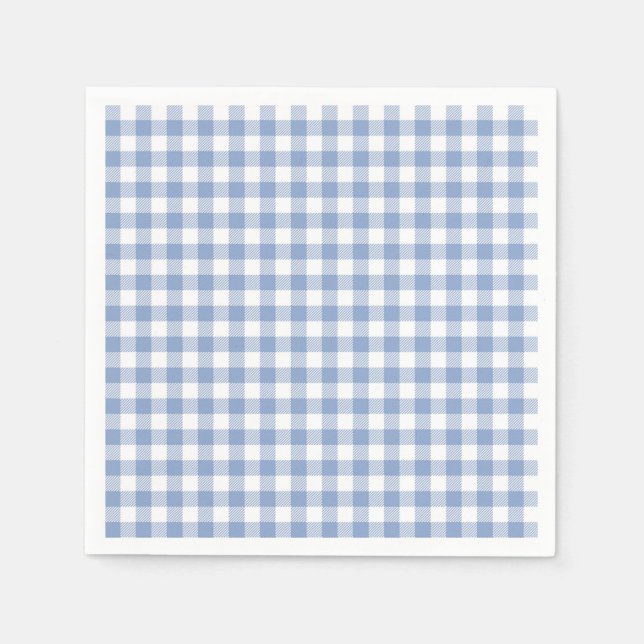 Light Blue Gingham Pattern Classic Chequered Print Napkin (Front)