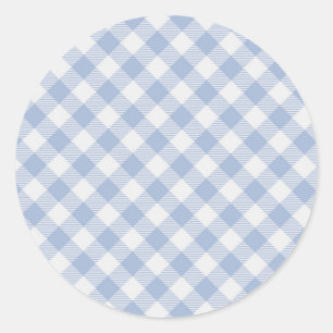 Light Blue Gingham Pattern Classic Chequered Print Round Sticker