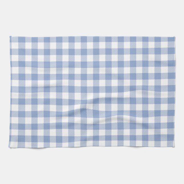 Light Blue Gingham Pattern Classic Chequered Print Tea Towel (Horizontal)