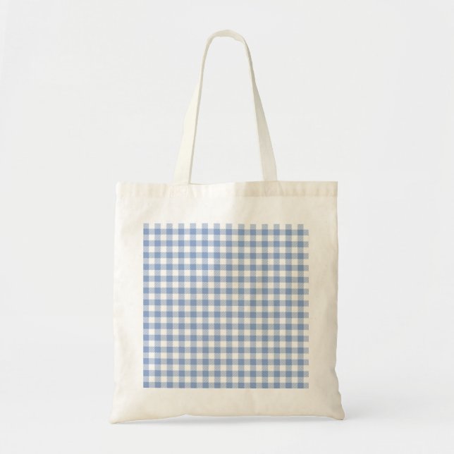 Light Blue Gingham Pattern Classic Chequered Print Tote Bag (Front)