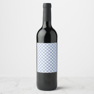 Light Blue Gingham Pattern Classic Chequered Print Wine Label