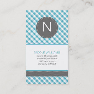 Light Blue Gingham Pattern Monogrammed Business Card