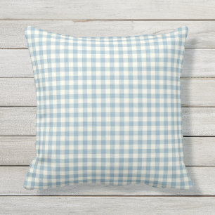 Light Blue Gingham Pattern Outdoor Pillows