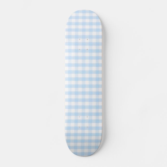 Light blue gingham pattern skateboard (Front)