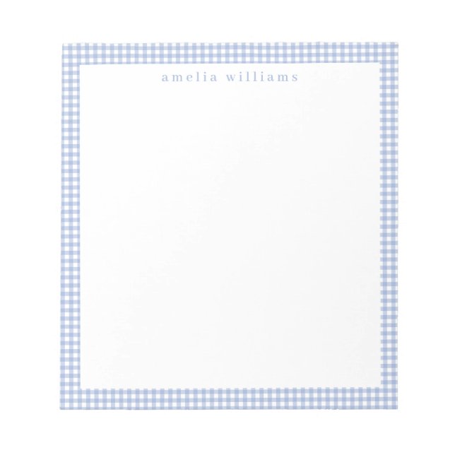 Light Blue Gingham Plaid Notepad (Front)