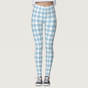 Light Blue Gingham Women Leggings