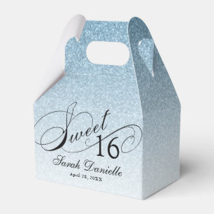 Light Blue Glam Glitter Sweet 16 Custom Party Favour Box
