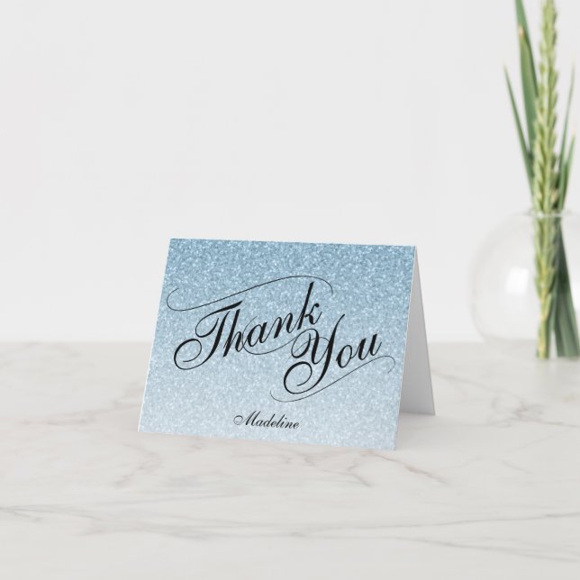 Light Blue Glam Glitter Thank You Card (Front)