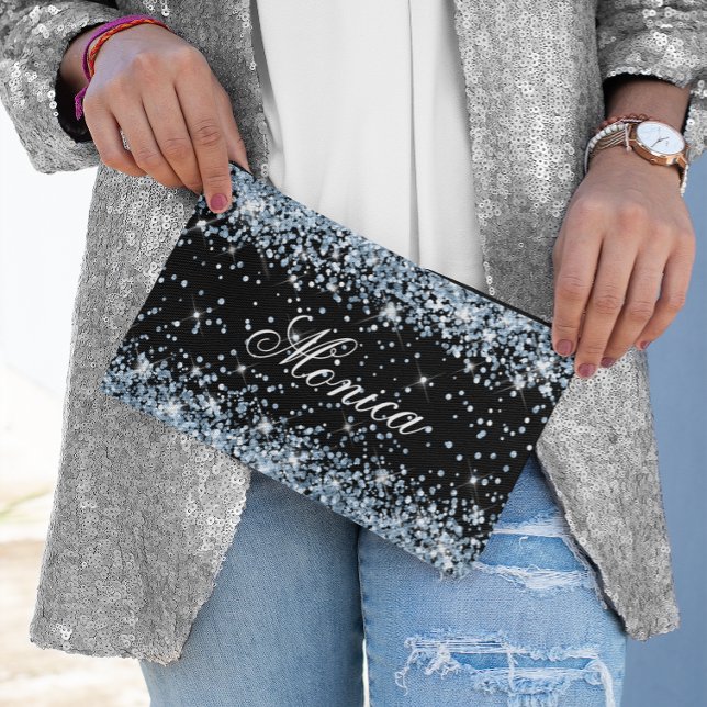 Light Blue Glitter Black Accessory Pouch (Light Blue Glitter Black Accessory Pouch)