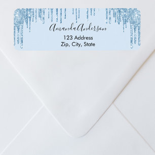 Light blue glitter drips return address label