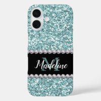 Light Blue Glitter & Gems with Name and Monogram