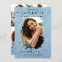 Light Blue Glitter Halo Photo Collage Sweet 16