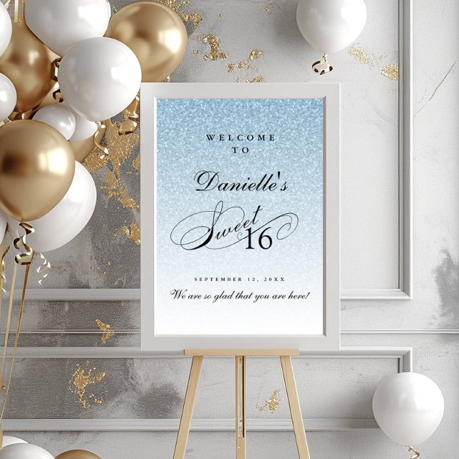Light Blue Glitter Sweet 16 Personalised Welcome Poster (Creator Uploaded)