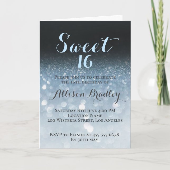 Light Blue Glitters Holiday Card (Front)