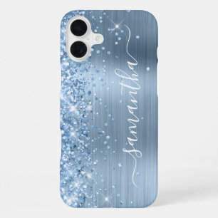 Light Blue Glittery Glam Girly Signature iPhone 16 Plus Case