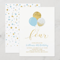 Light Blue & Gold Balloons Four 4th Birthday Party