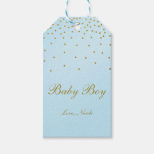 Light Blue & Gold Foil Confetti Dots Gift Tag