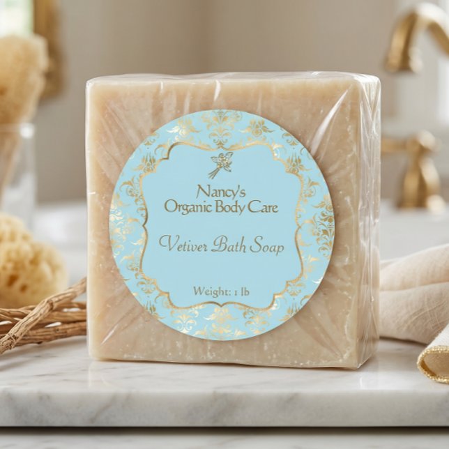 Light blue & gold foil damask cosmetics label 3 (Creator Uploaded)
