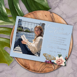 Light Blue Gold Foil Graduation Announcement