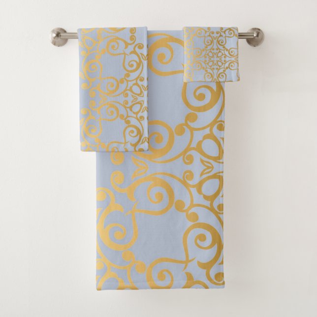 LIGHT BLUE GOLD  HAMPTONS STYLE BATHROOM TOWEL SET (Insitu)