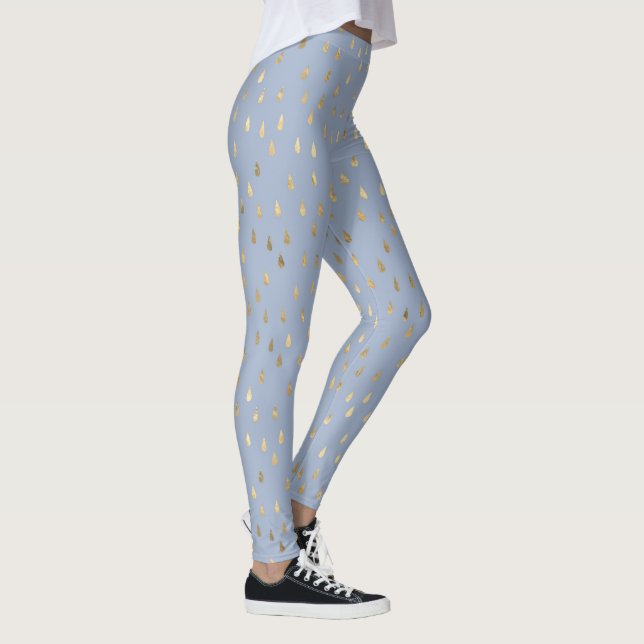 Light Blue Gold Raindrop Modern Trendy Yoga Leggings (Right)