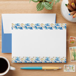Light Blue Gold Wildflowers Watercolor Art Envelope