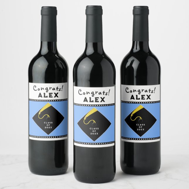 Light Blue Graduation Party Wine Label (Bottles)