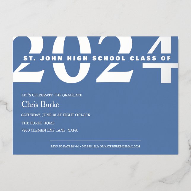 Light Blue Graduation Silver Foil Invitation  (Front)