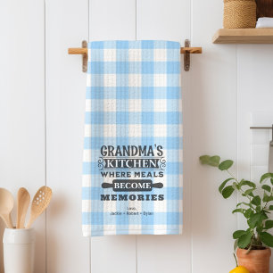 Light Blue Grandma Meals Become Memories Tea Towel