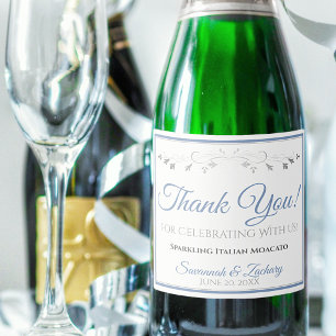 Light Blue & Gray Elegant Wedding Thank You Sparkling Wine Label