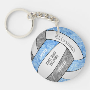 Light blue gray girly sports custom volleyball key ring