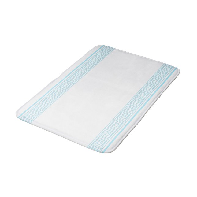 Light Blue Grecian Frieze Design Bath Mat (Angled)