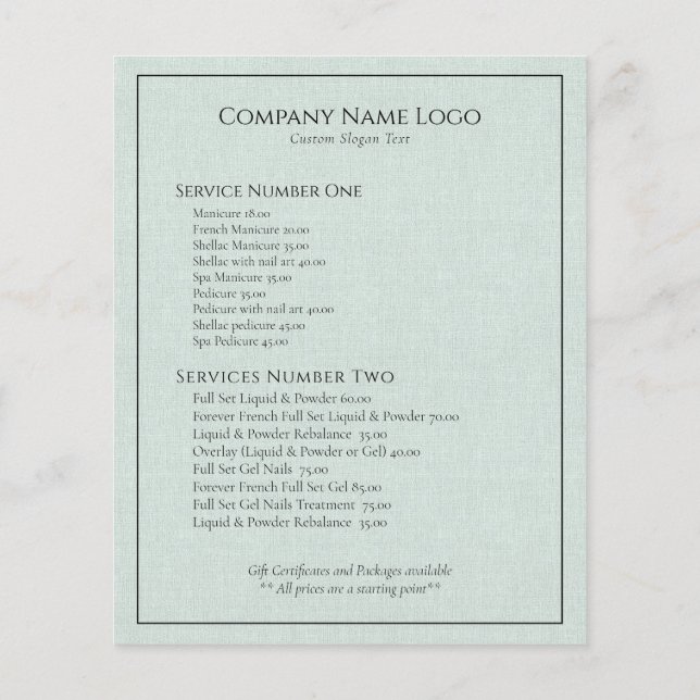 Light blue green linen text black typography flyer (Back)