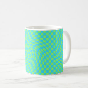 Light Blue & Green Warped Chequerboard Pattern Coffee Mug
