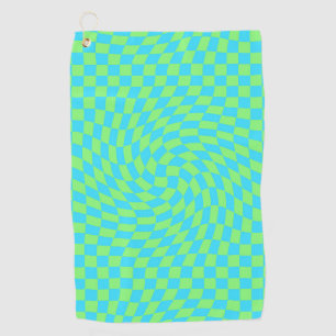 Light Blue & Green Warped Chequerboard Pattern Golf Towel