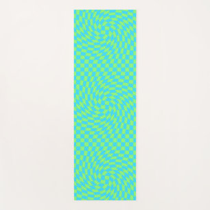Light Blue & Green Warped Chequerboard Pattern Yoga Mat