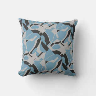 Light Blue Grey Black Diagonal MCM Look Art Print Cushion