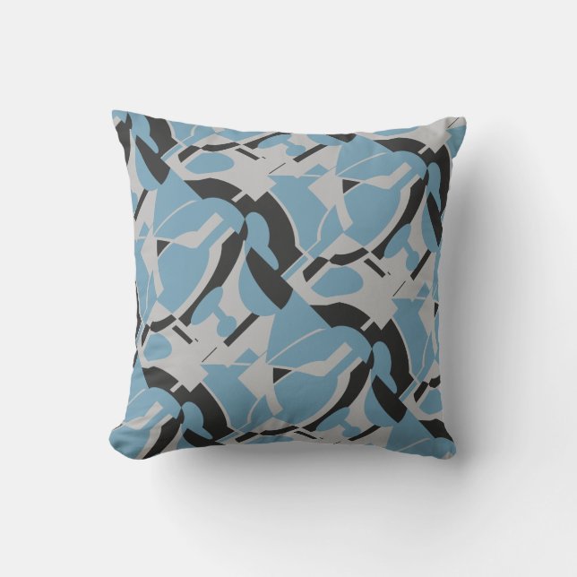 Light Blue Grey Black Diagonal MCM Look Art Print Cushion (Front)