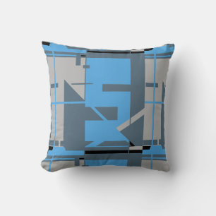 Light Blue Grey Black Slate Geometric Abstract Cushion