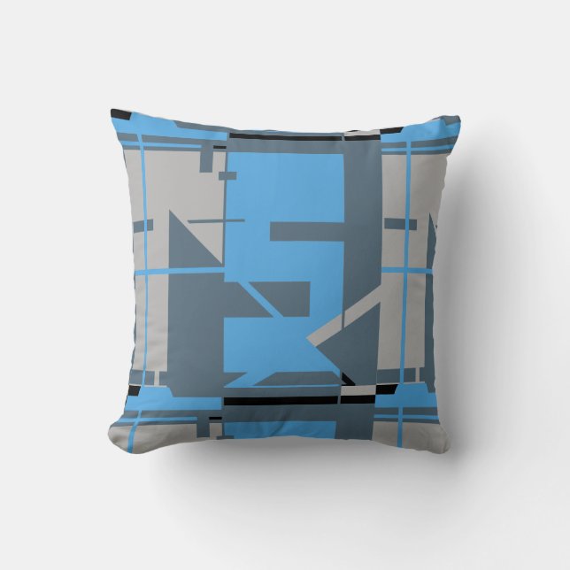 Light Blue Grey Black Slate Geometric Abstract Cushion (Front)